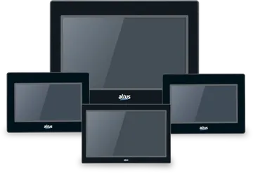 IHMs touchscreen Altus Série Axon, lançamento 2026, com frontal IP65