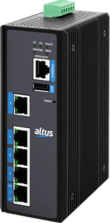 Switch industrial gerenciável Altus ET5-0500, da Série Connect, para trilho DIN